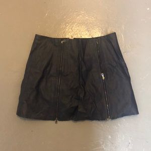 Navy Leather Skirt with Zippers